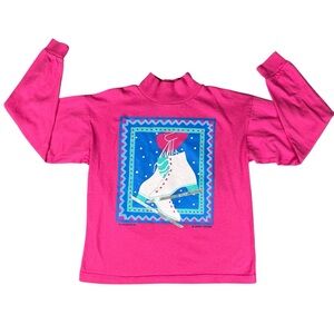 VTG Flapjacks Pink Turtleneck Shirt Girls Medium Ice Skates Winter 100% Cotton